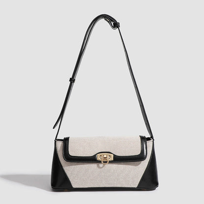 Small shoulder bag, design retro contrasting French underarm bag, versatile canvas portable shoulder bag, Crossbody baguette bag