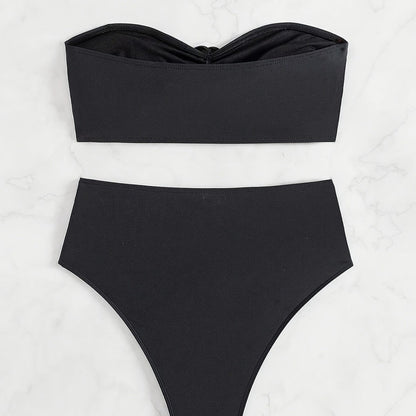 Women's Black Floral Two Piece Swimsuit Sexy High Waist Bikini Set