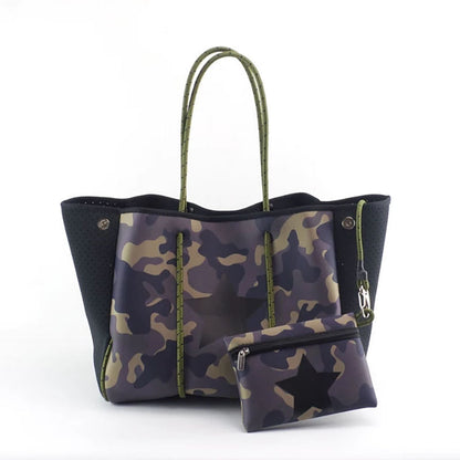Neoprene Perforated Tote Set – Mother-Child Beach Bag, Water-Resistant Gym & Swim Duffle