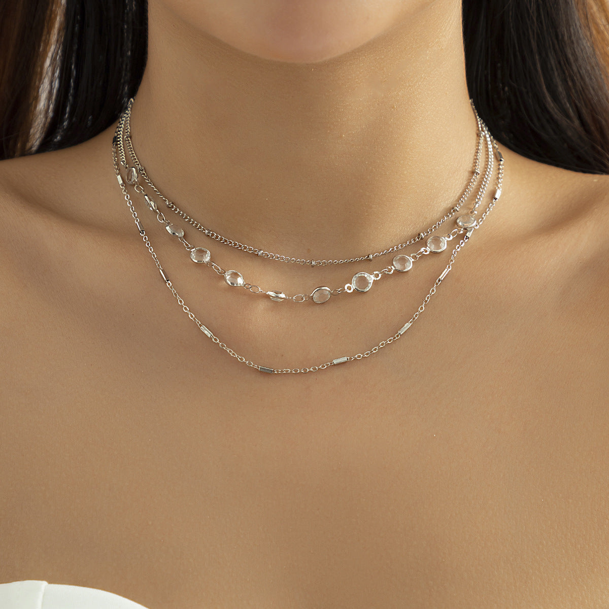 Crystal Layer Paperclip Chain Necklaces