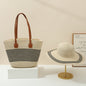 Straw Hat & Tote Two-Piece Set – Wide-Brim Beach Duo, Large Capacity Striped Vacation Kit