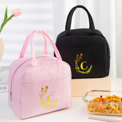Letter pattern printed thermal insulation bag, lunch box bag, tote aluminum foil ice bag, lunch storage picnic bag, fresh-keeping bag
