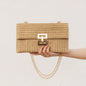Bag ladies holiday shoulder bag, chain flip lock square purse, straw bag hobo shoulder bag women