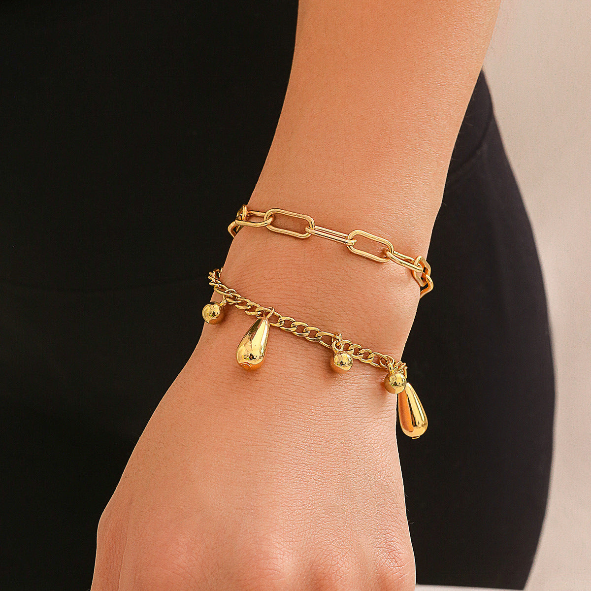 Hip Hop Droplet Comma Pendant Necklace Bracelet Set