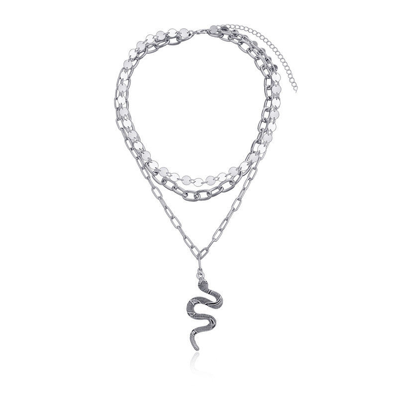 Vintage Bohemian Multi Layer Chunky Chain Choker Necklace Snake Pendant Necklaces