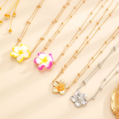 Simple Women's Metal Frangipani Flower Beaded Waist Chain Beach Belly Chain
