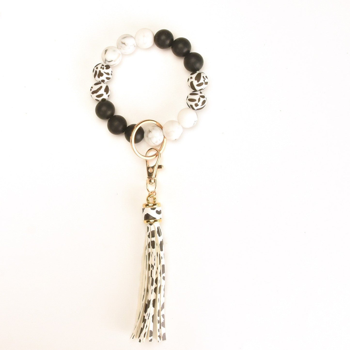 PU Tassel Keychain Women's Bag charm Silicone Beaded Keychain Wristlet Key Ring Bracelet Cute Car Key Chain Holder for Women Girls
