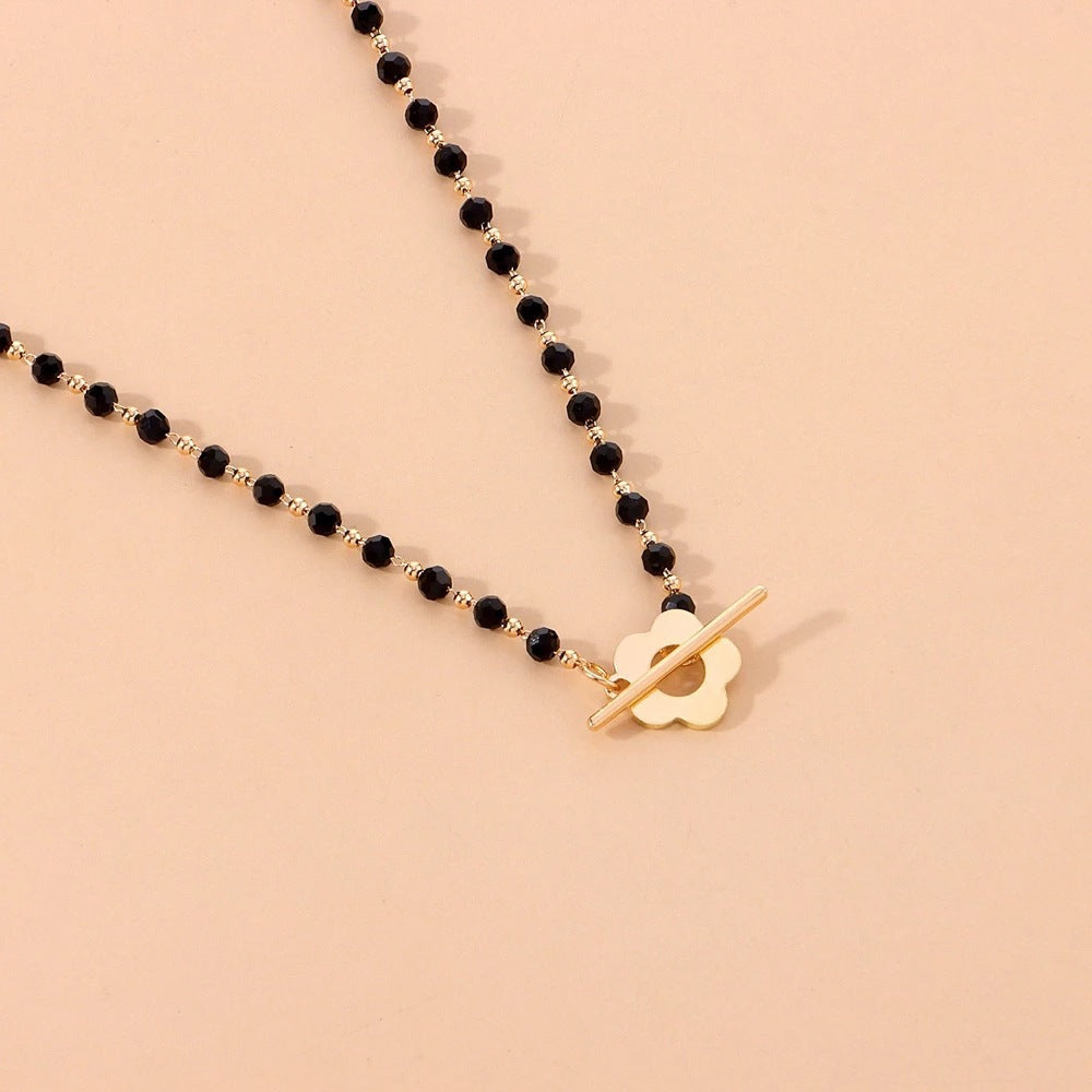 Black Crystal Beaded Chain Necklace