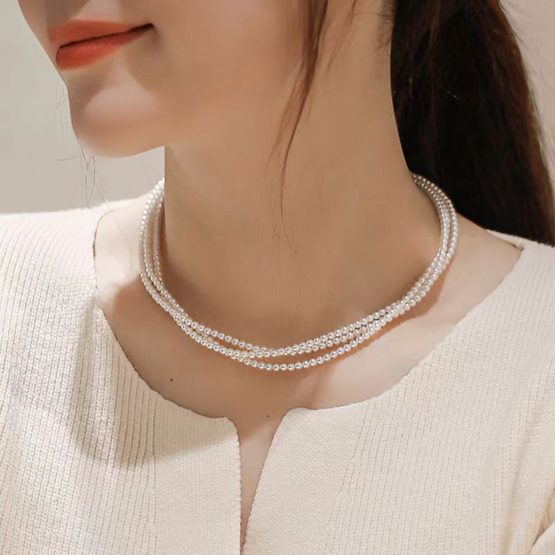 Vintage Double Layer Baroque Imitation Pearl Bead Necklace Choker