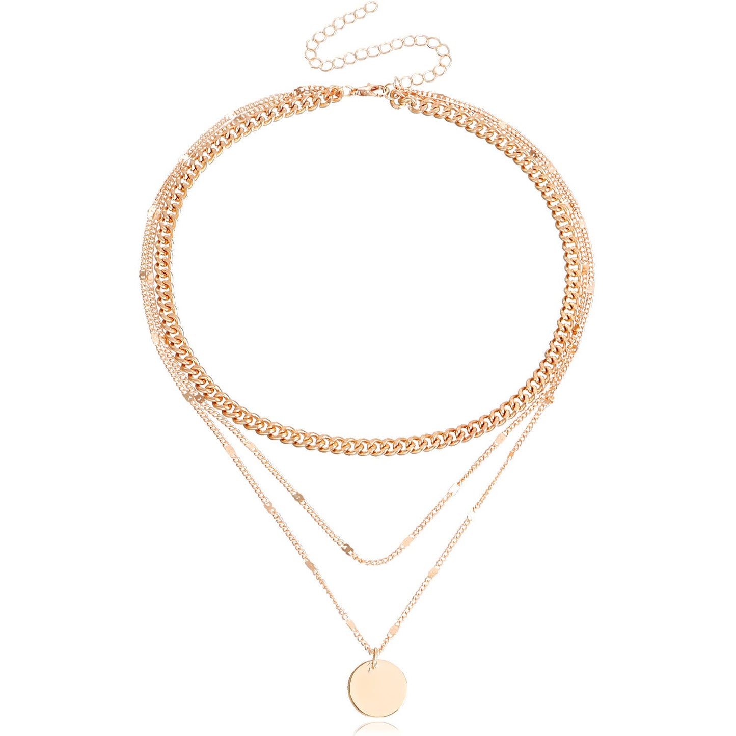 Multi Layered Chain Necklace for Women with Round Charm Pendant