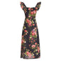 Slim and sexy side split waist mid-length dress, French retro square collar Print Chiffon Dress