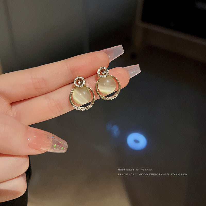 Opal Stone G-Letter Shape Stud Earrings