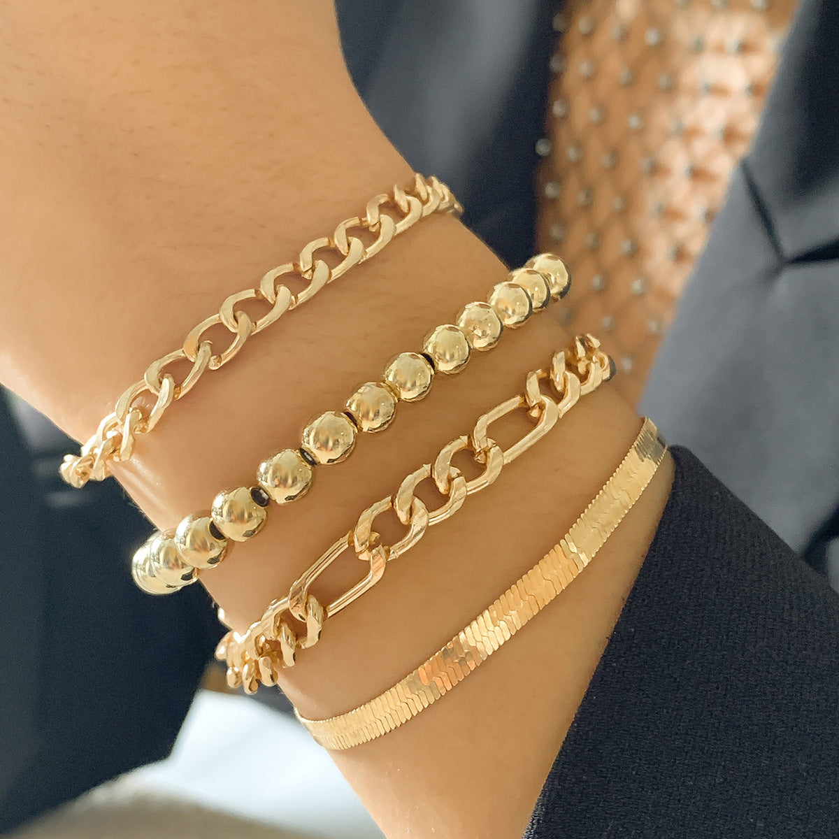 Cuban Rope Chain Bracelet Bangle Set