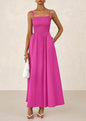 Women's Dress, Thin Shoulder Strap Pleated Vest, Suspender Pocket Dress