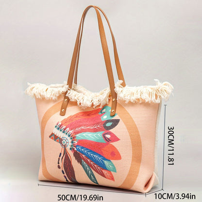 Fashion Large Tote Bag – High-Aesthetic Printed Handbag, Ethnic Style Travel Shoulder Shopper