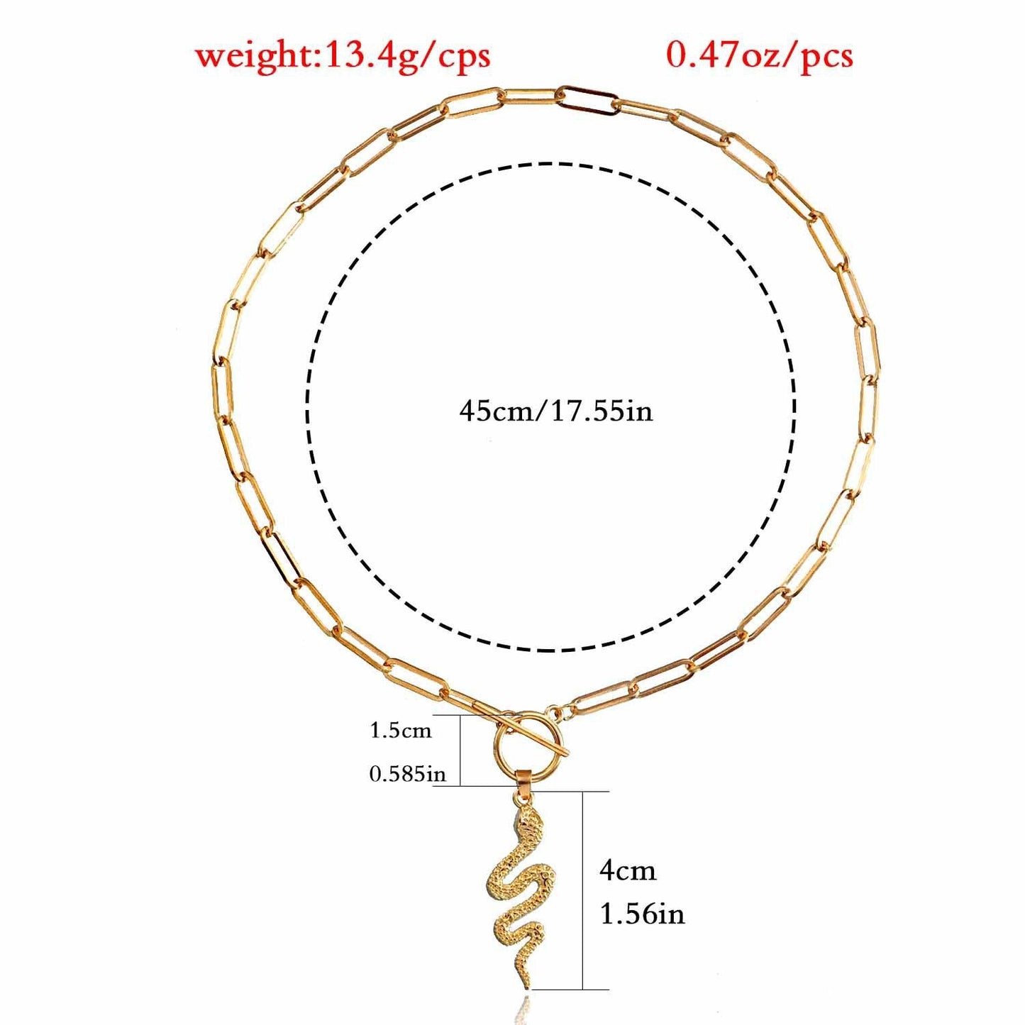 Snake Pendant Paperclip Link Chain Necklace