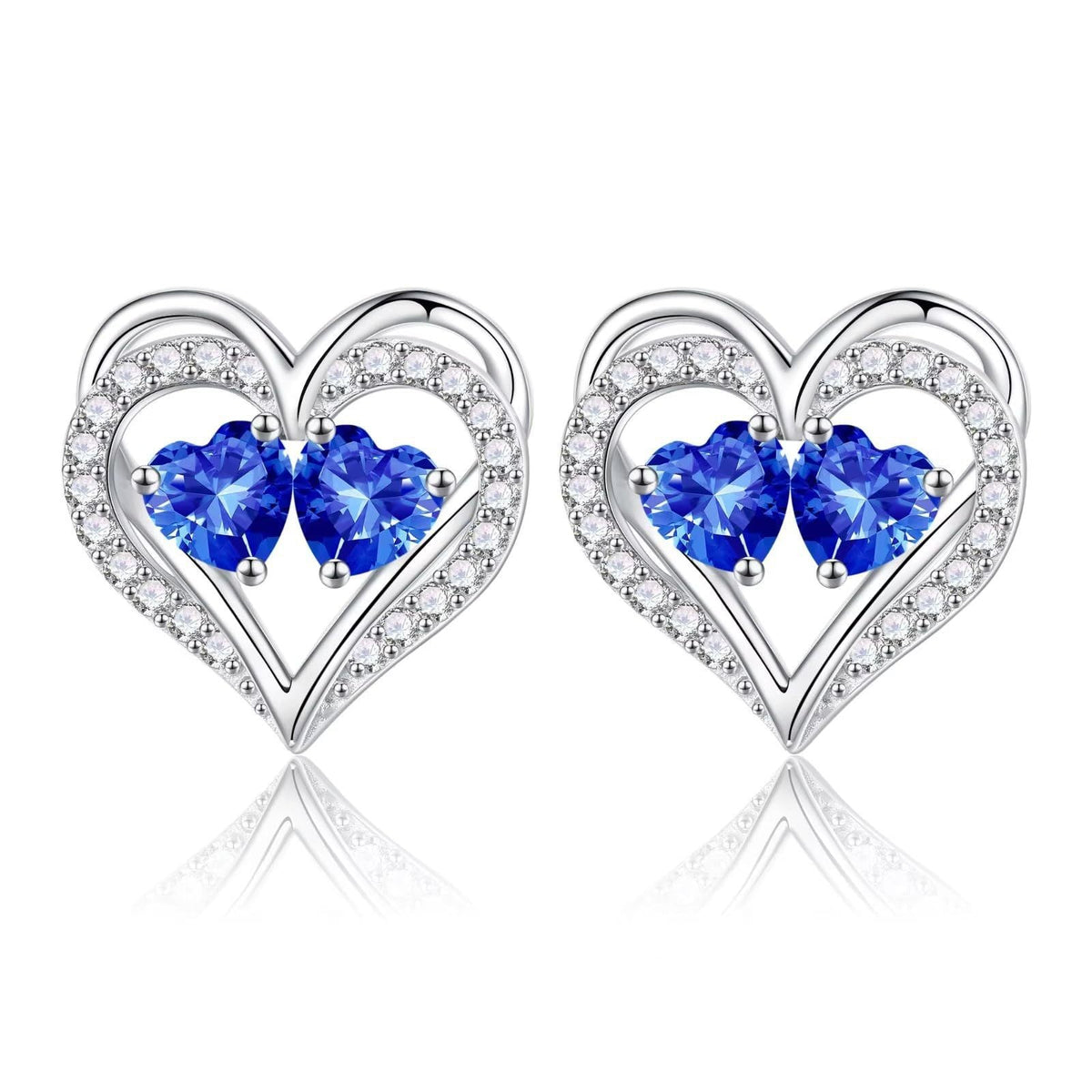 Sterling Silver Birthstone Heart Earrings new