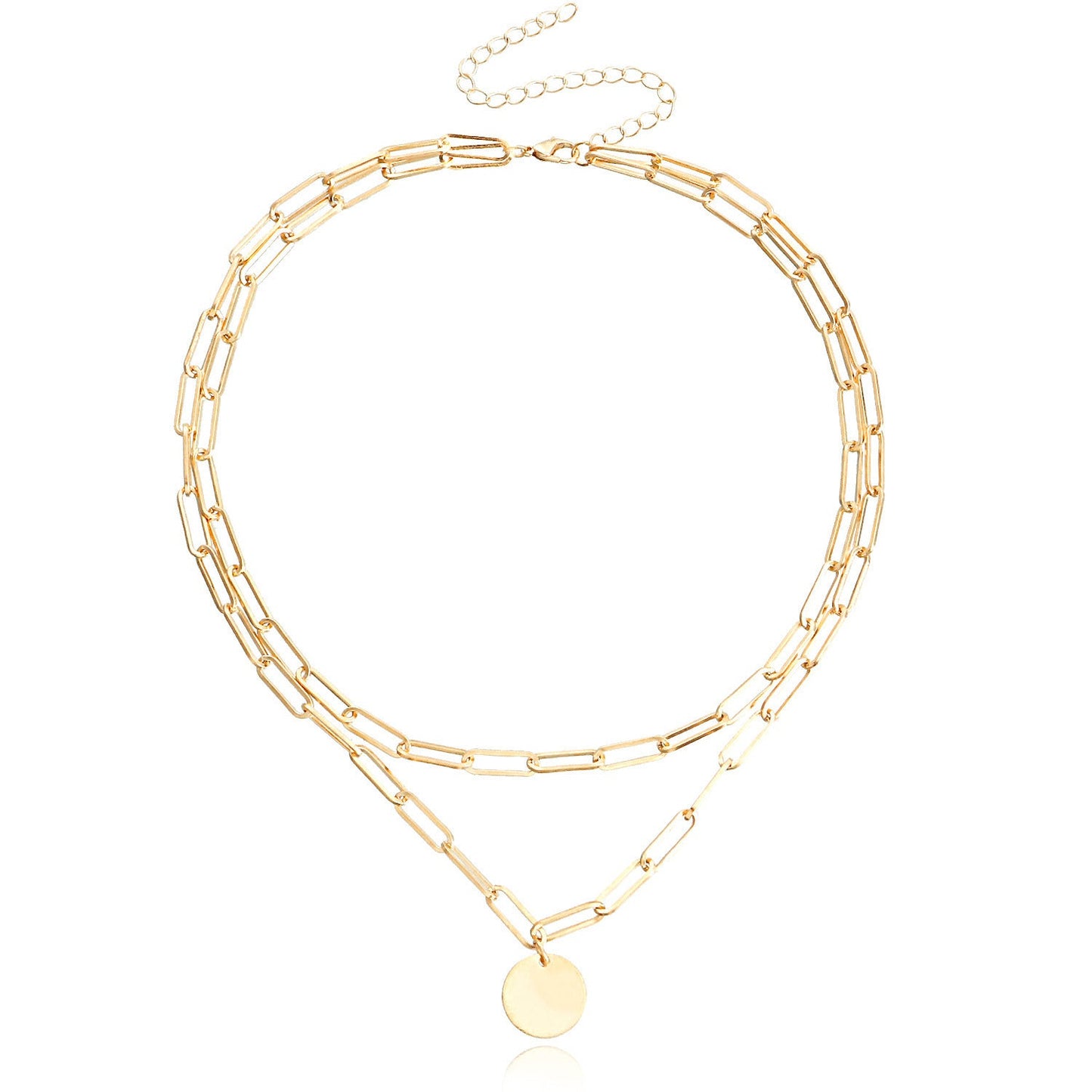 Coin Pendant Paper Clip Chain Necklace