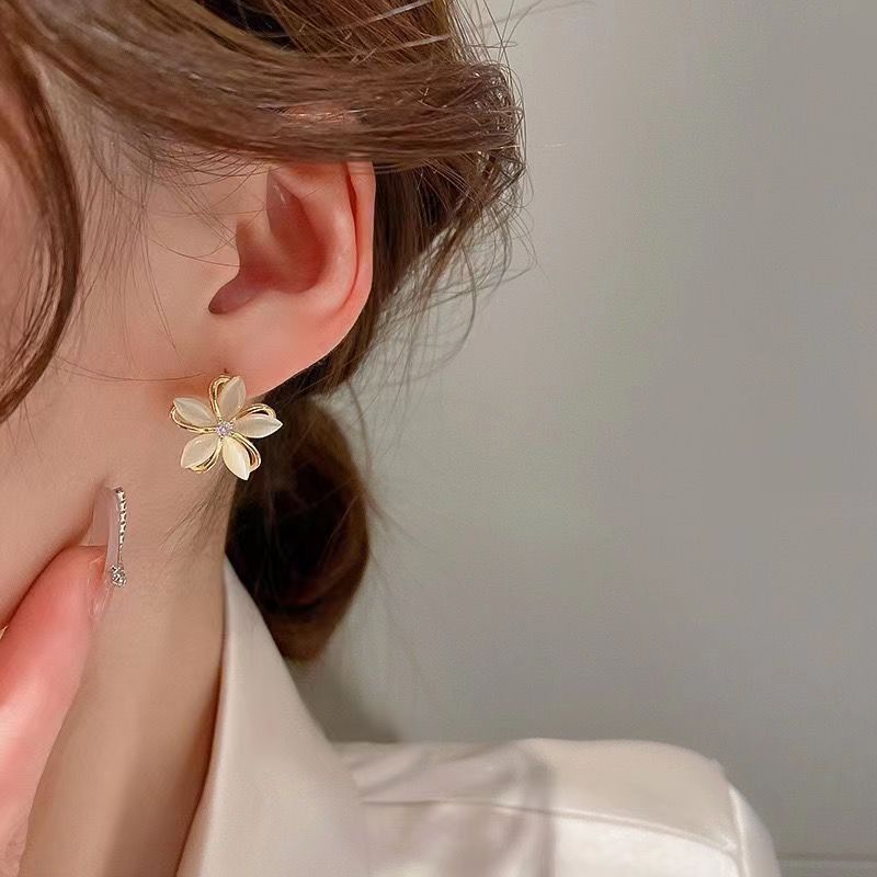 Opal Stone Flower Earrings