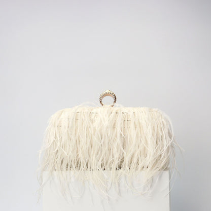 Elegant Ostrich Hair Ring Box – Small Square Bag with Chain Crossbody Shoulder Velvet Evening Clutch Purse