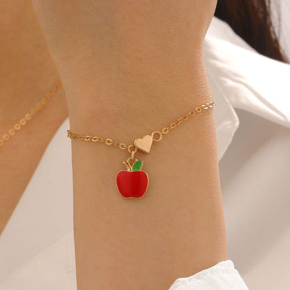Alloy Cherry Strawberry Apple Pineapple Fruit Bracelet Necklace Jewelry Set