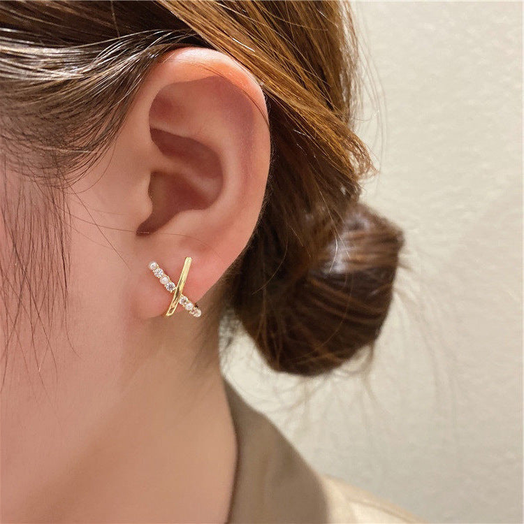 X Cross Pearl Earrings