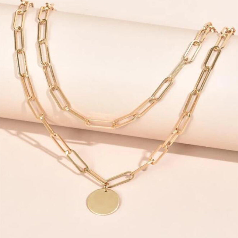Vintage Round Charm Layered Necklace Women