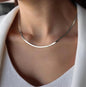 14K Gold Plated Herringbone Choker Necklace - Dainty Thin Snake Chain Layered Jewelry for Women