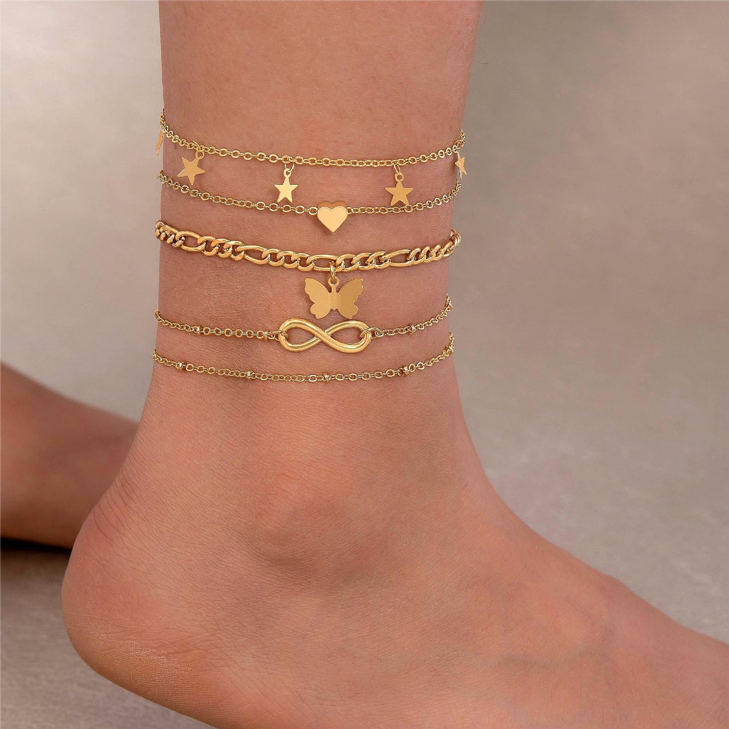 Fashion Butterfly Pearl Infinity Heart Anklet Set