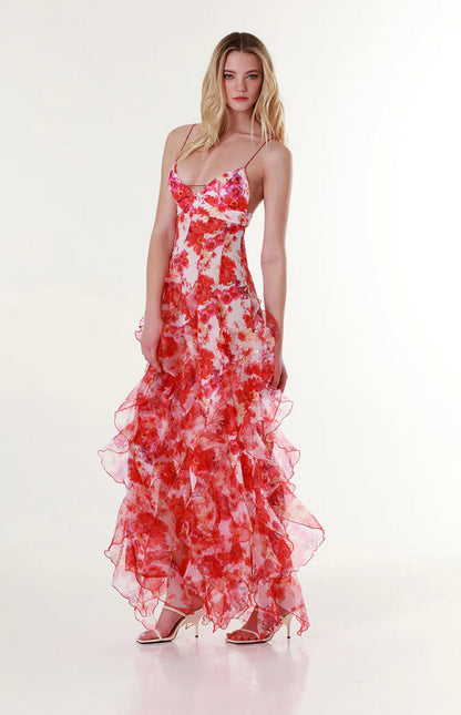 Off-the-Shoulder Women's Fashion Chiffon Printed Ethereal Long Elegant Evening Gown