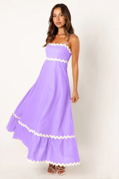 Summer solid color lace stitching elegant suspender tube top super pendulum dress