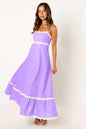 Summer solid color lace stitching elegant suspender tube top super pendulum dress