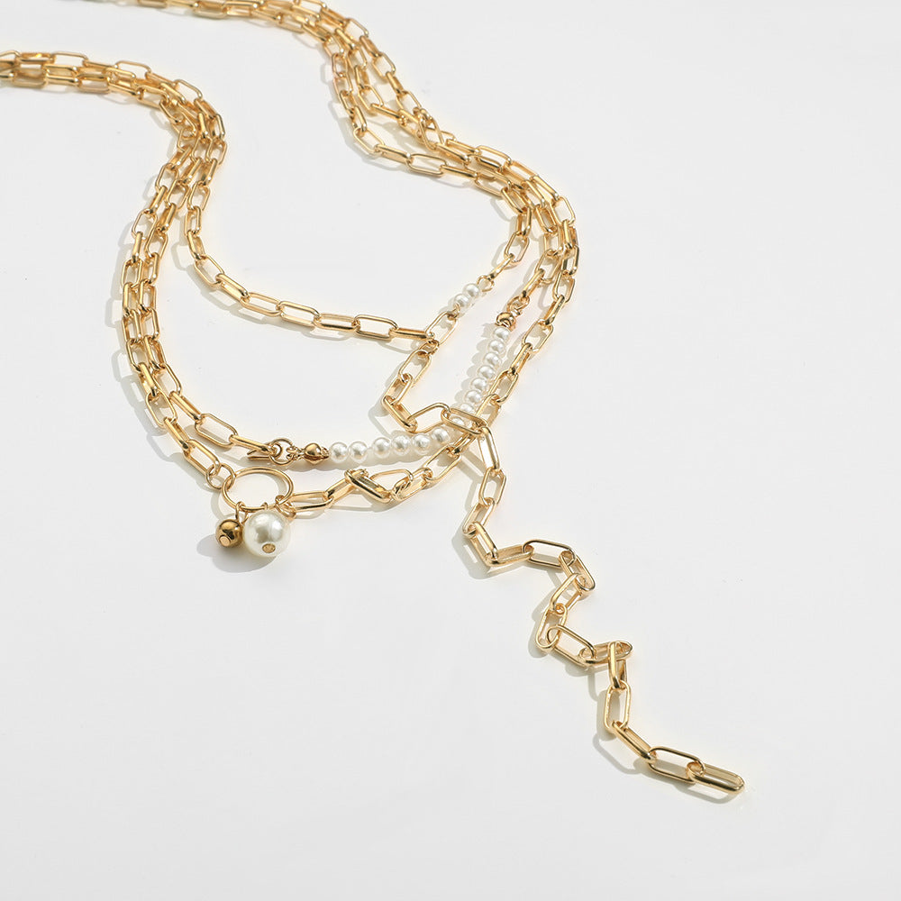 Layer Long Chain Necklace Pearl Charm Jewelry for Women
