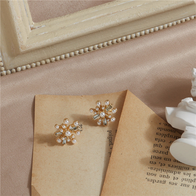 Pearl Rhinestone Firework Stud Earrings