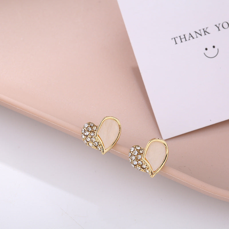 Heart Tiny Studs Rhinestone Earrings