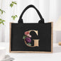 Cotton and linen canvas tote bag, printed letter tote bag, portable light handbag, gift shopping bag