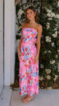 Satin Halter Backless Slit Midi Dress - Print High Neck Elastic Waist Wedding Guest Dress