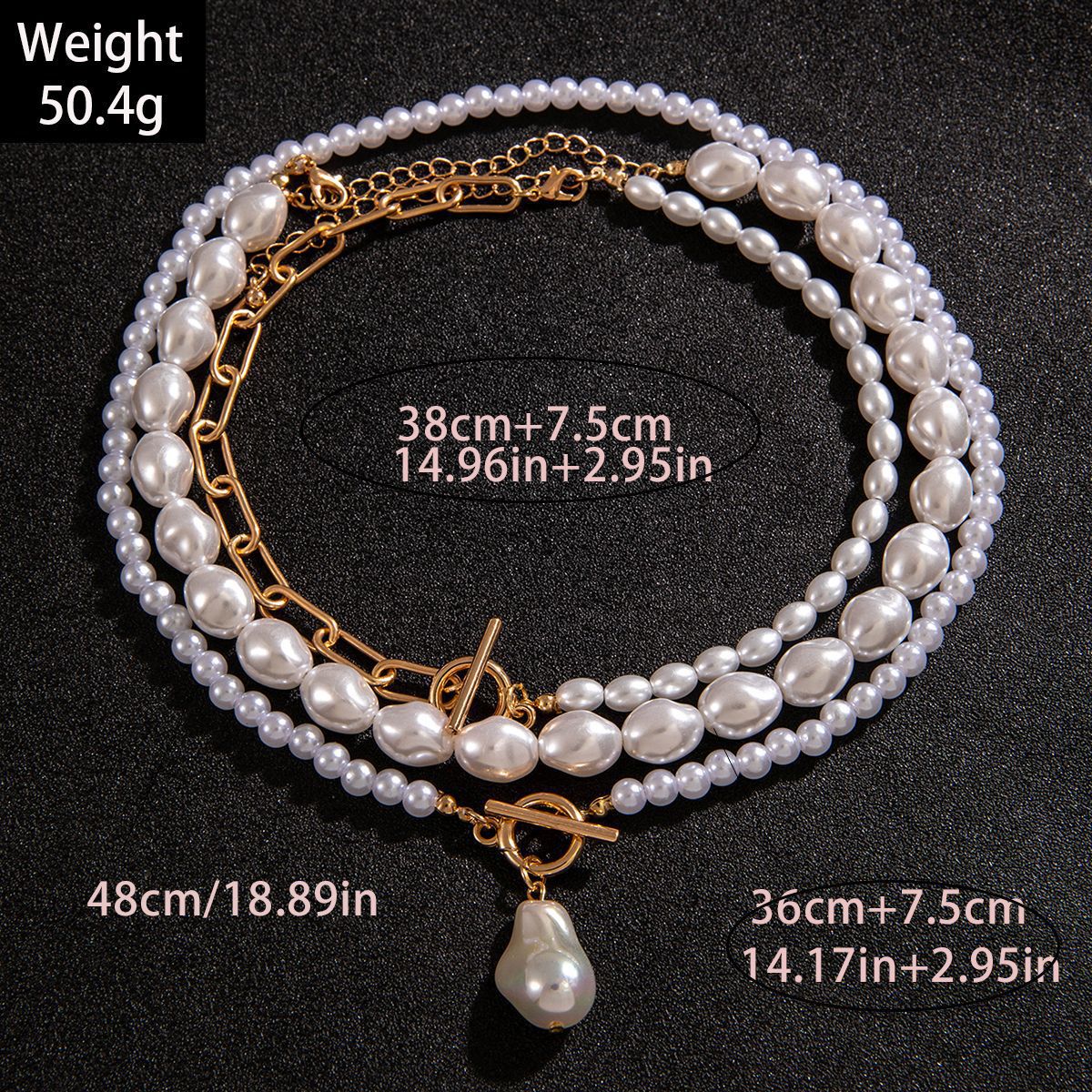 Vintage Chain Pearl Necklace Multilayer Geometric