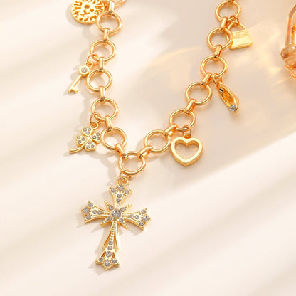 Cross Heart Multi-Element Pendant Necklace Women Minimalist Elegant Choker