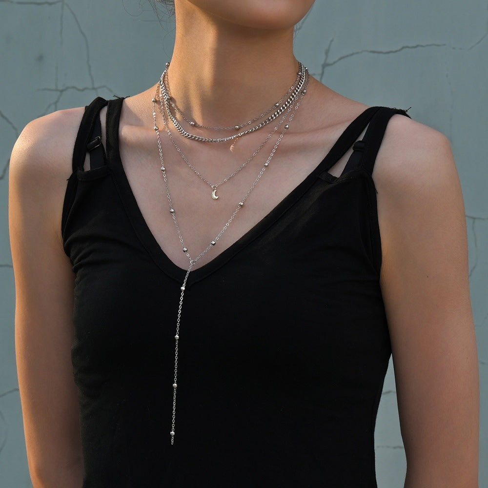 Fashion Jewelry Moon Pendant Layered Necklace