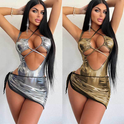 Senior Electric Sensitivity Syllables One-piece Swimsuit Hip Skirt Set Sexy Hottie Lace-up Jumpsuit