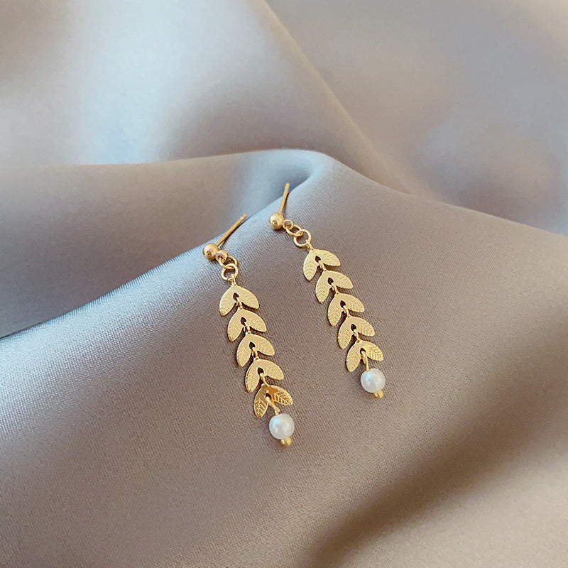Three-piece Wheat Pearl Necklace Earrings Bracelet Set Jewelry