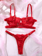 INS Internet Celebrity Lace Embroidery Mesh See through Sexy Lingerie 2 piece Set