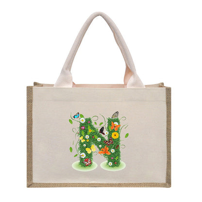 Cotton and linen canvas tote bag, printed letter tote bag, portable light handbag, gift shopping bag