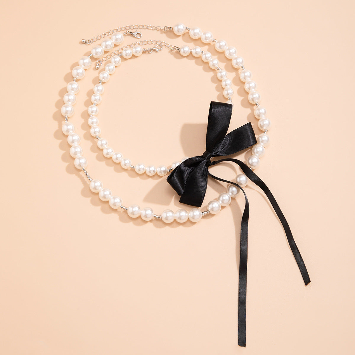 Vintage Beaded Pearl Necklace Choker Double Layered