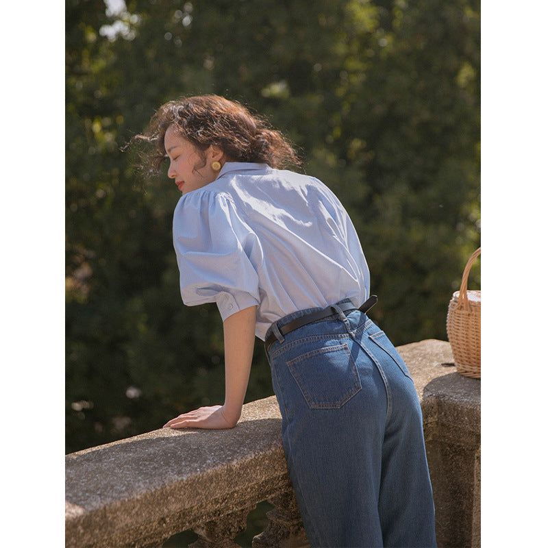 Retro V-neck shirt for female