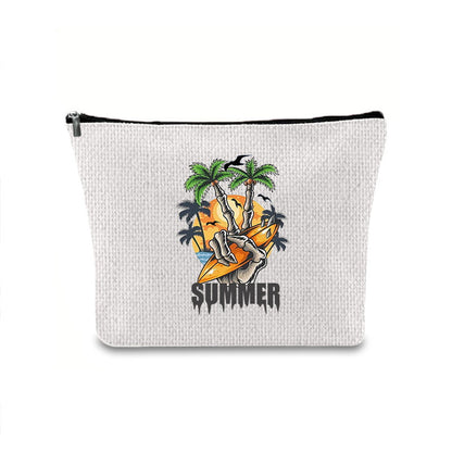 Linen printed cosmetic bag, cosmetic lipstick storage bag, small simple zipper evening clutch bag,