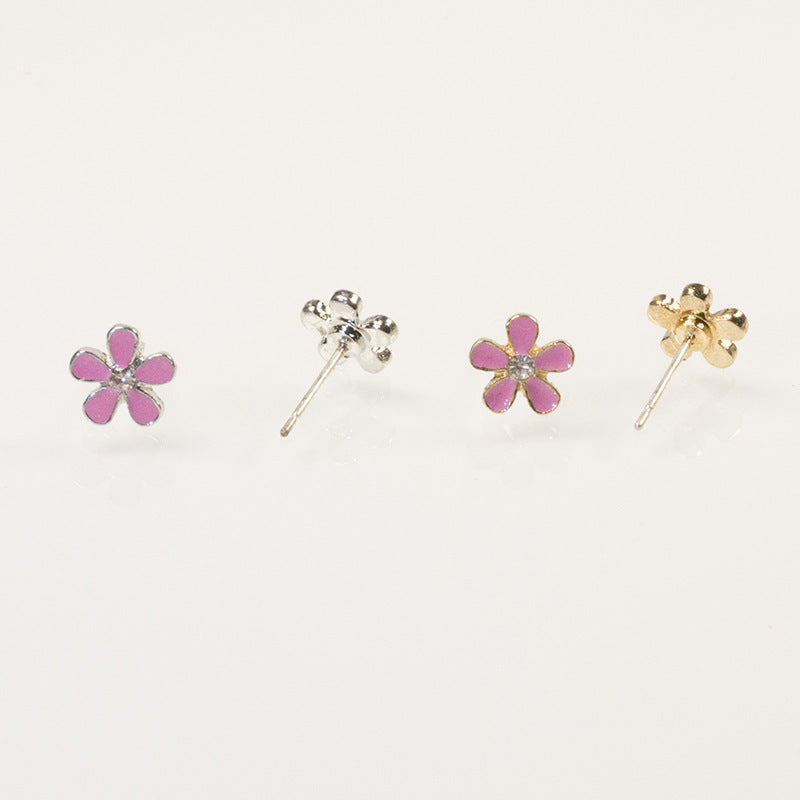 Pink Enamel Flower Earrings