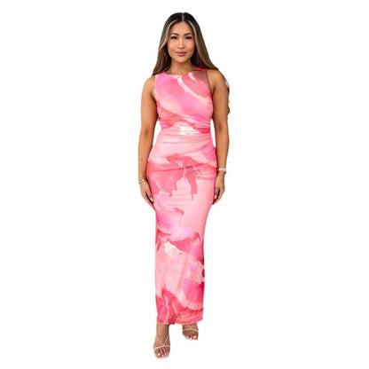 Women's Spring Summer Elegant Sexy Printed Bodycon Waist-Defining Slimming Chic Dress