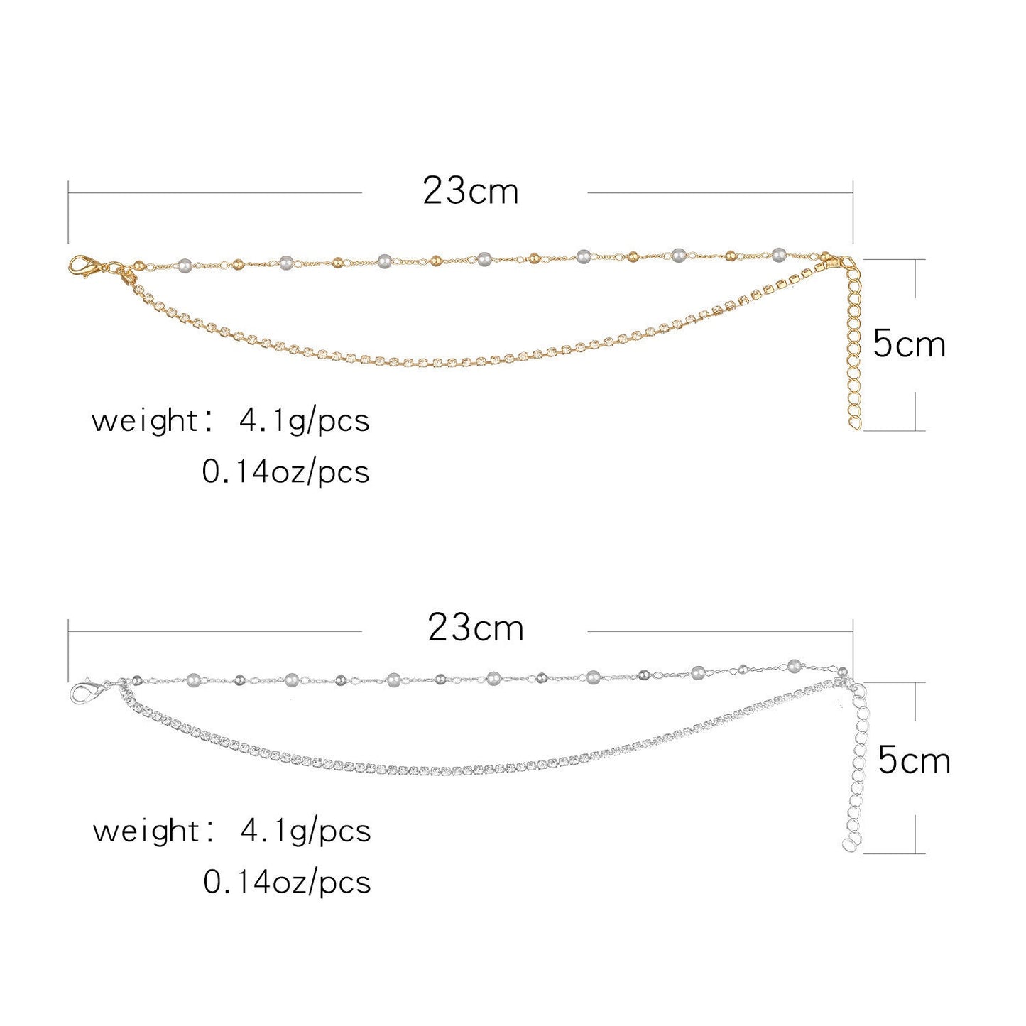 Bohemian Fancy Double Chain Tassel Crystal Anklet Jewelry